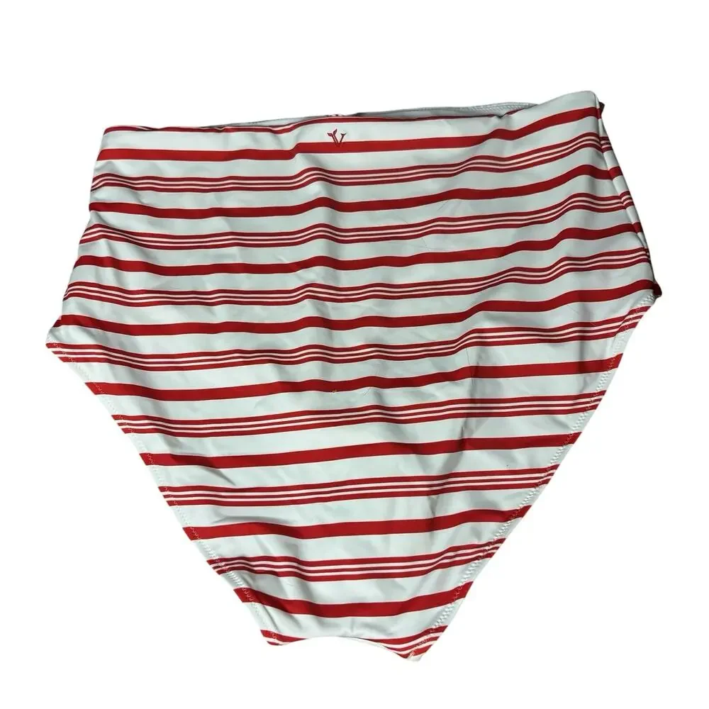 Vineyard Vines Ultra high-waisted red white stripe bikini bottom NEW Size Large